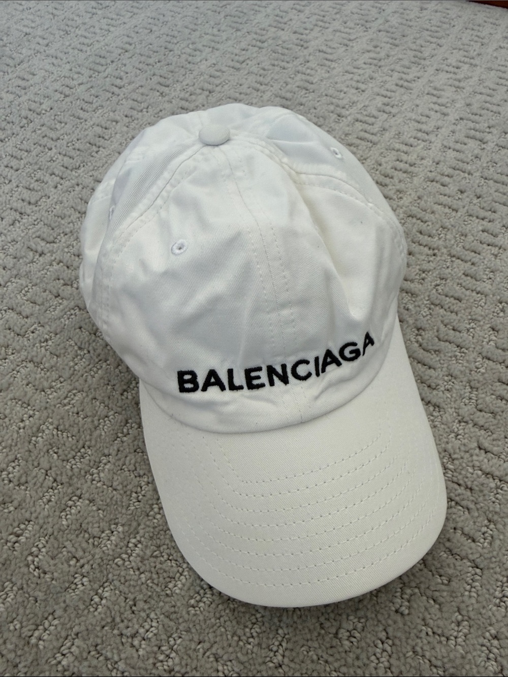 Balenciaga White Baseball Cap with Black Logo